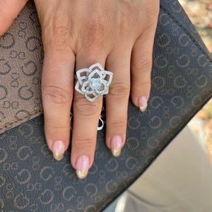 Flower Ring Zircon Stone Rings For Woman Fashion Jewelry Gift For Her Size 8